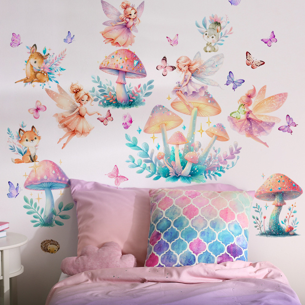 High quality mushroom spirits butterfly wall stickers home decor die cut stickers 3d home decoration girls room