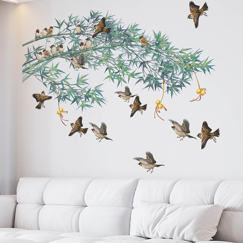 Chinese style bamboo bird wall decor kids nursery stickers wall paper sticker design