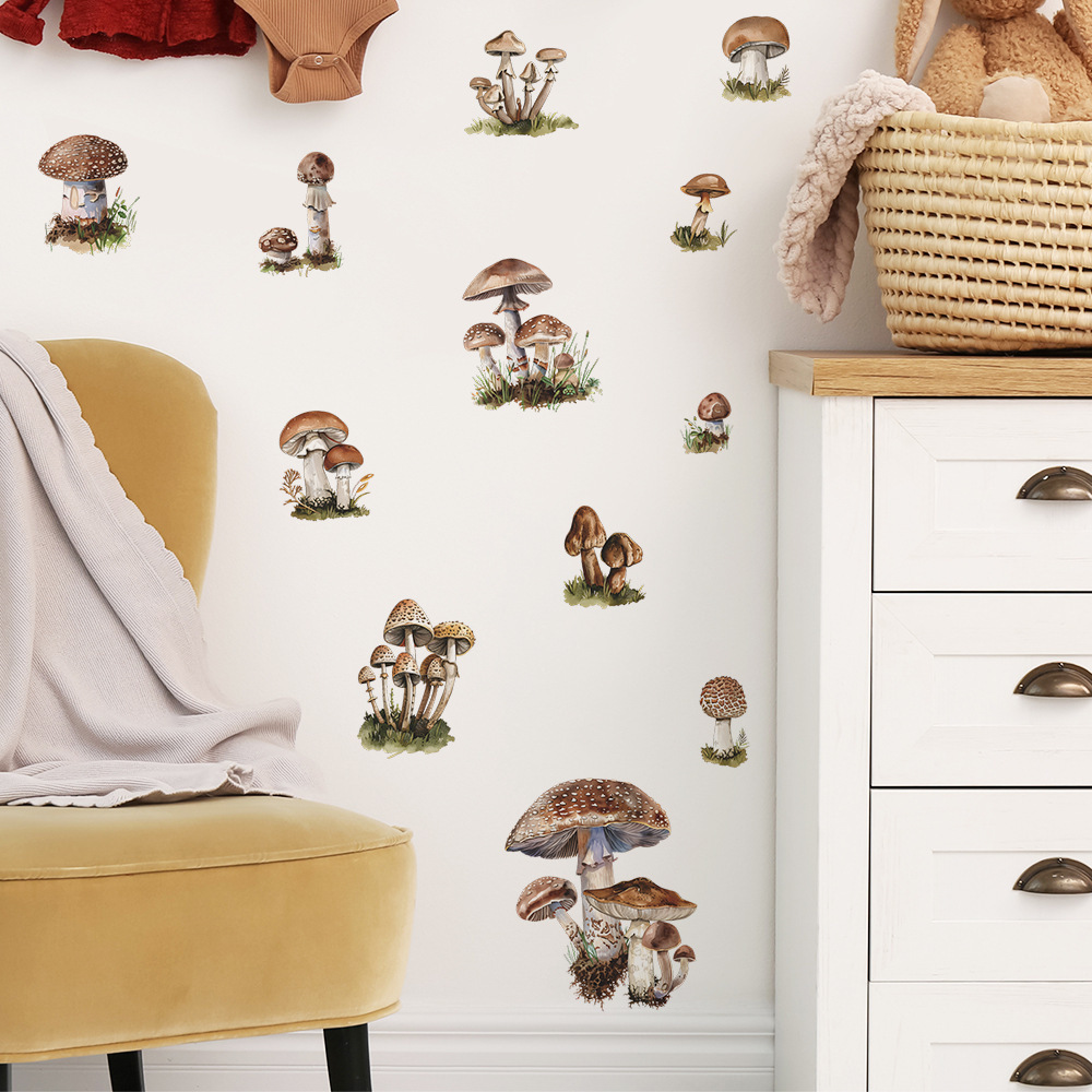 High quality mushroom sticker 3d home decoration die cut water proof stickers for home decor living room