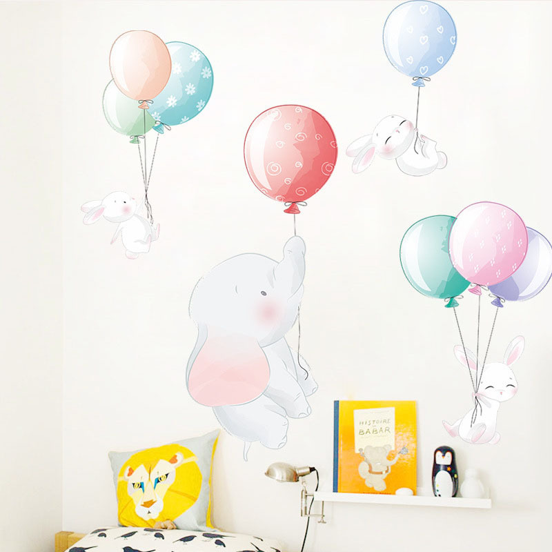 Cartoon animal cute elephant rabbit wall sticker for kids room baby nursery children wall decals