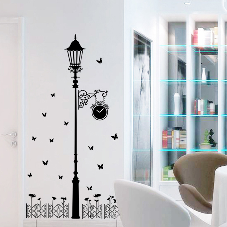 Hot selling 3d butterfly and lamp wall sticker decor living room