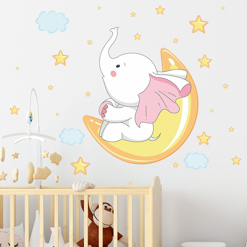 Pvc removable water proof good night wall stickers for nursery children bedroom decoration watercolor kids wall decals