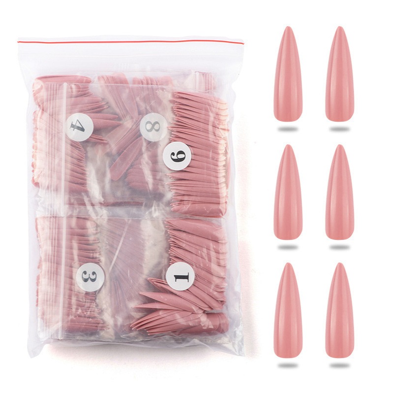 New style ABS 500Piece bag solid color extended kiss press on nails nail full stick point  False nail patch