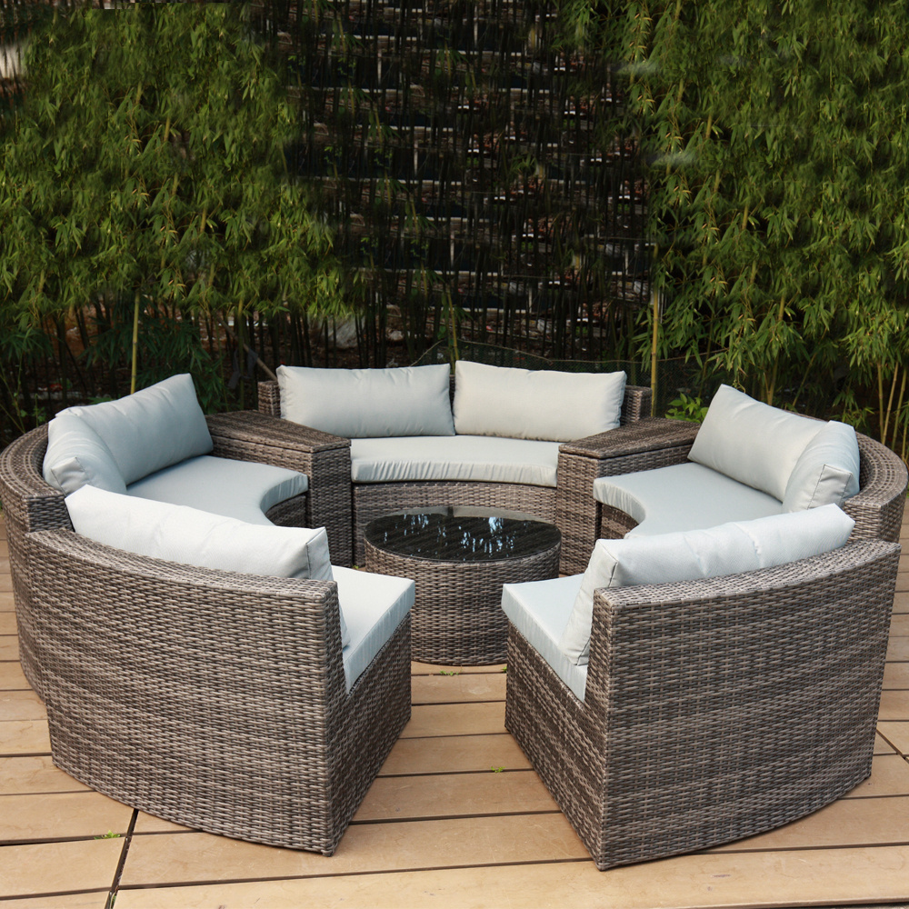 Outdoor Aluminum Wicker Rattan Courtyard Combination Leisure Garden Sofa Sectional Round Shaped Sofa Set