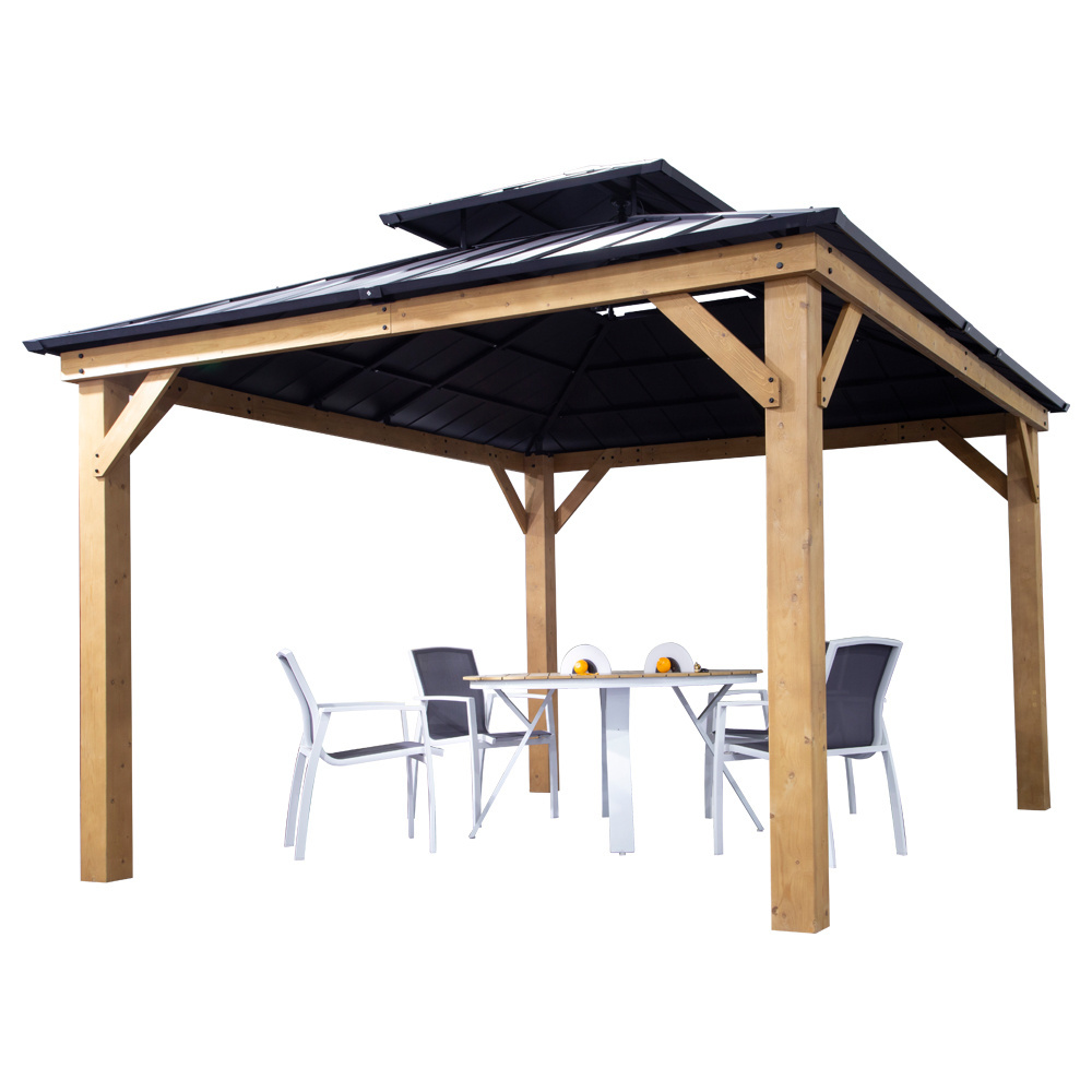 Patio 4x4 Gazebo Outdoor Waterproof Steel Hardtop Roof Wooden Gazebo