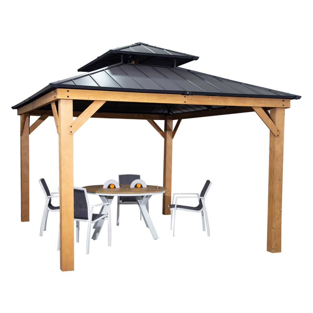 Patio 4x4 Gazebo Outdoor Waterproof Steel Hardtop Roof Wooden Gazebo