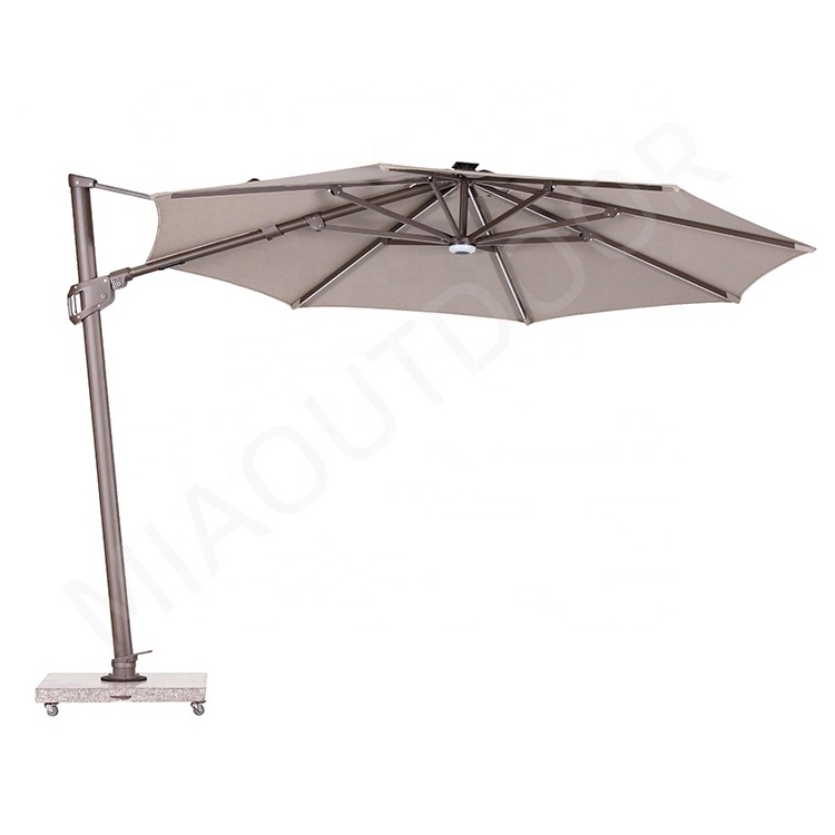 Outdoor Garden Patio Aluminum Commercial Cantilever Parasol Solar Panel Umbrella with LED Light