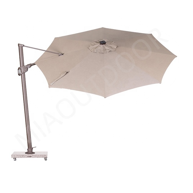 Outdoor Garden Patio Aluminum Commercial Cantilever Parasol Solar Panel Umbrella with LED Light