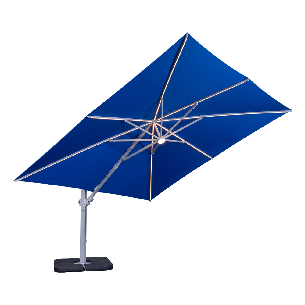 MIA 3m High-end Custom Square Outdoor Garden Parasols Patio Cantilever Umbrellas with Solar Lights for Hotel