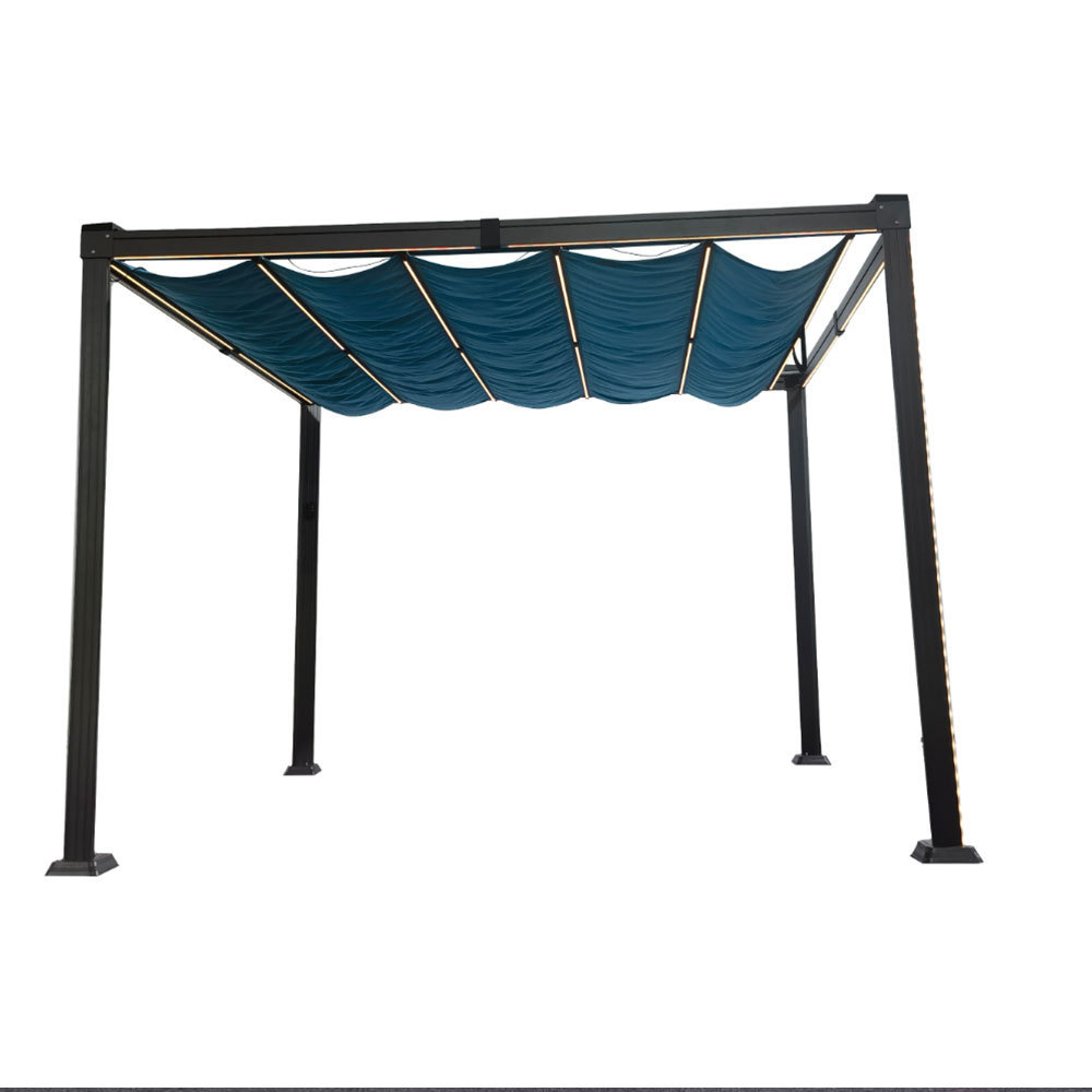 MIA Aluminum Frame Patio Pavilion Grill Gazebo Outdoor Pergola with Retractable Sun Shade Canopy