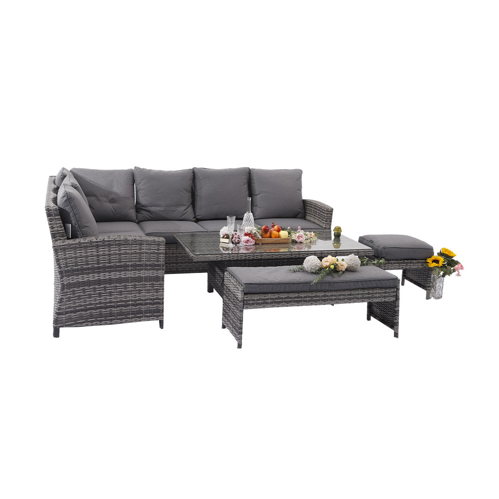 MIA Patio Furniture Set Big Size Outdoor All Weather Rattan Wicker Sofa Sectional Set with Glass Table