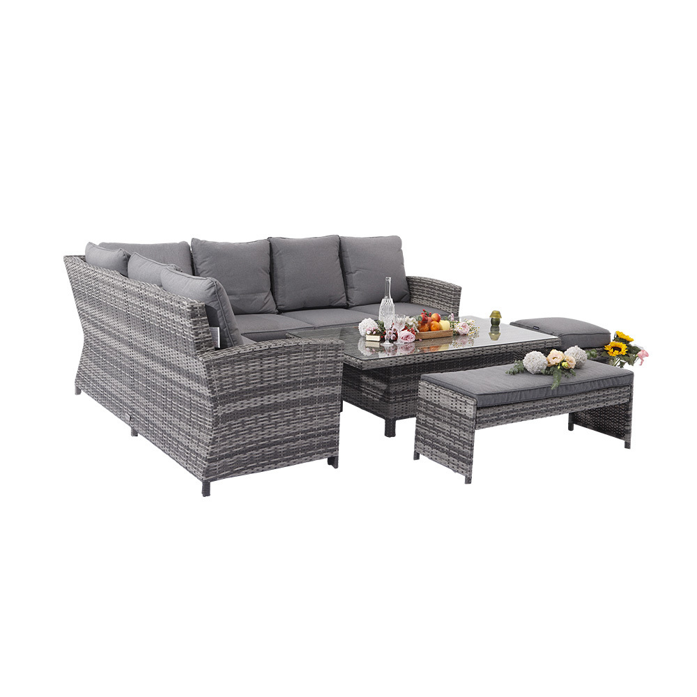 High Quality Aluminum Adjustable Garden Popular Outdoor Patio Coffee Table Balcony  Rattan Furniture Grey Sofa set