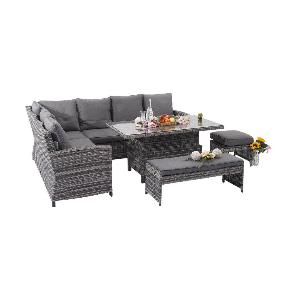 High Quality Aluminum Adjustable Garden Popular Outdoor Patio Coffee Table Balcony  Rattan Furniture Grey Sofa set