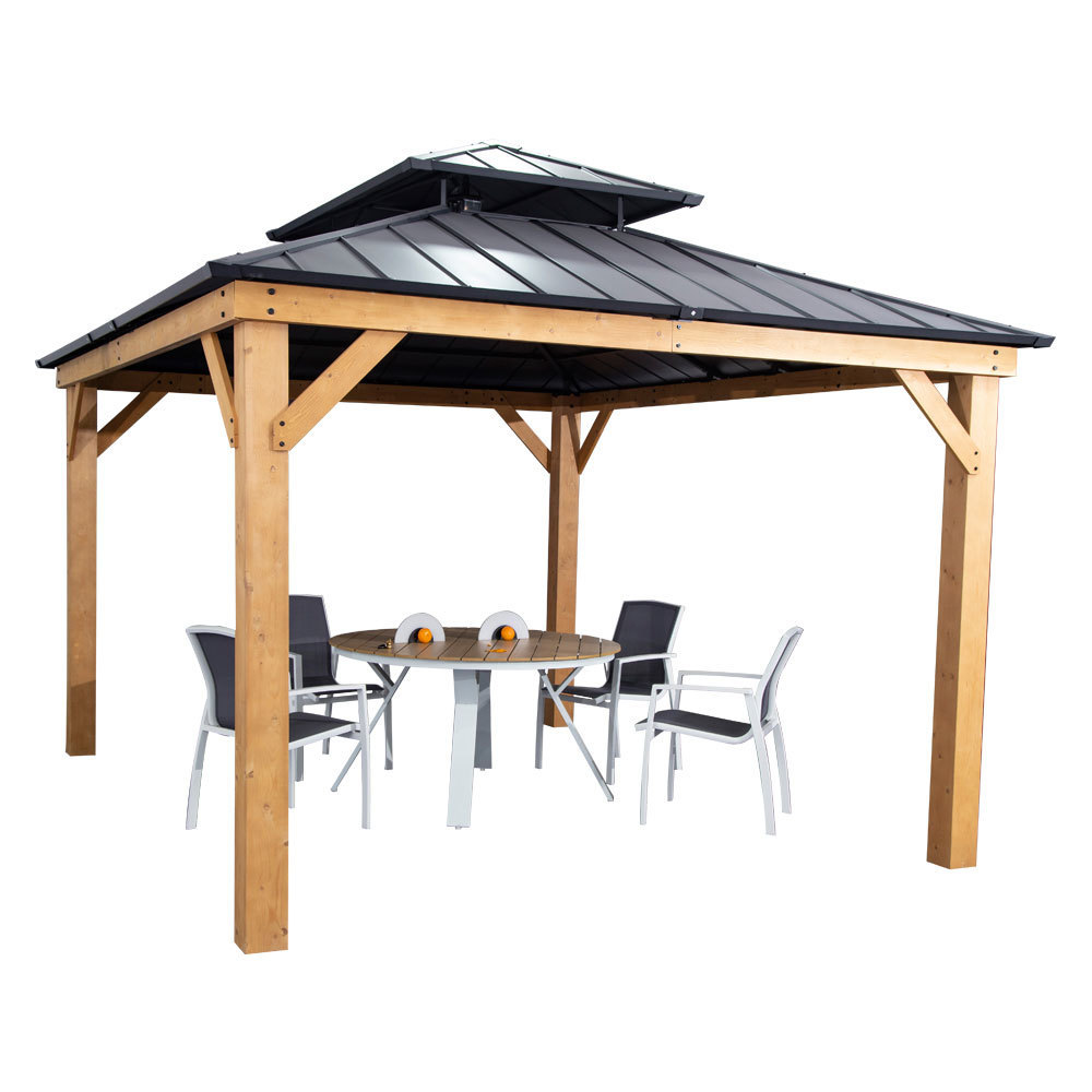 MIA Wooden Patio Outdoor Garden Outdoor Gazebo Wood  With Metal Roof