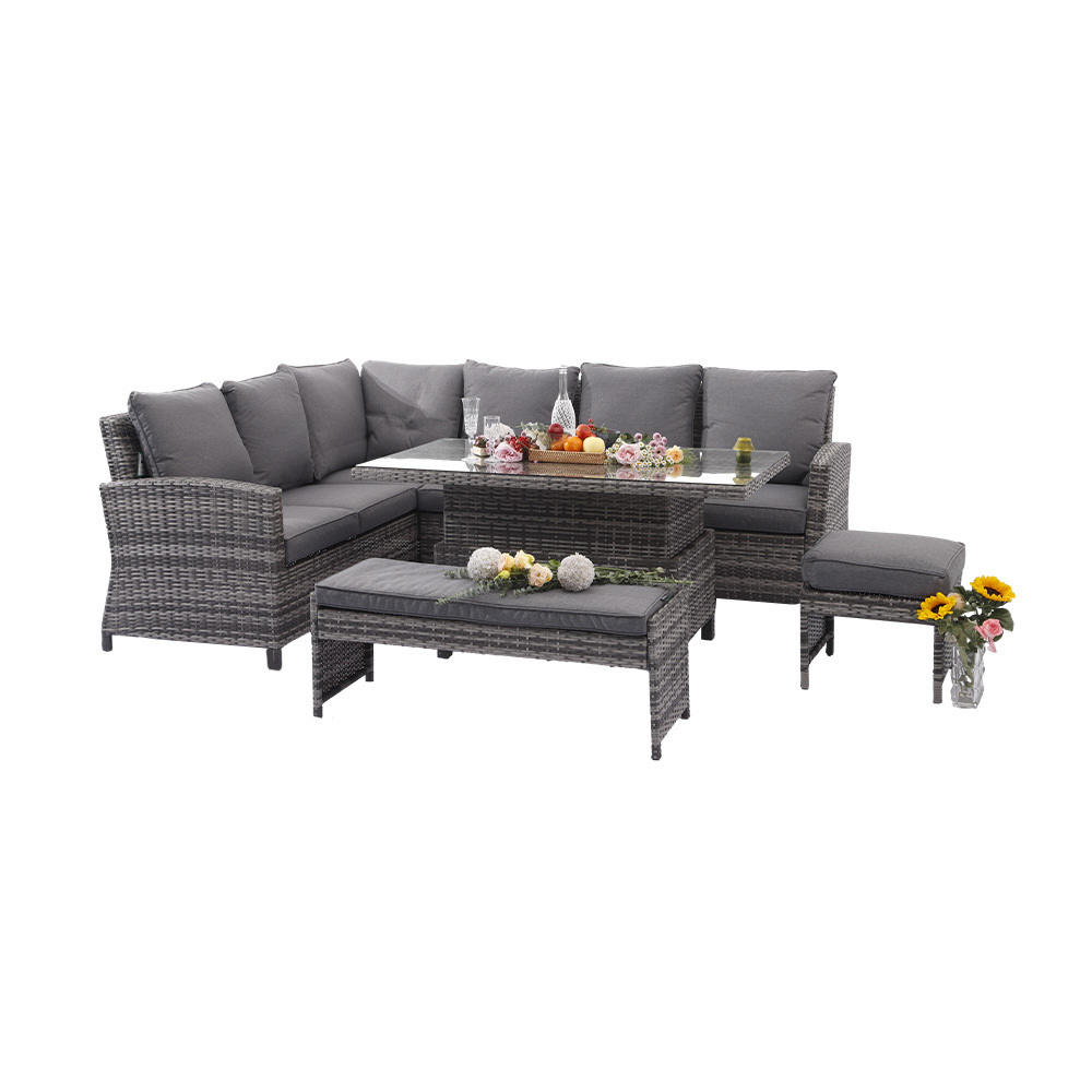 MIA Patio Furniture Set Big Size Outdoor All Weather Rattan Wicker Sofa Sectional Set with Glass Table