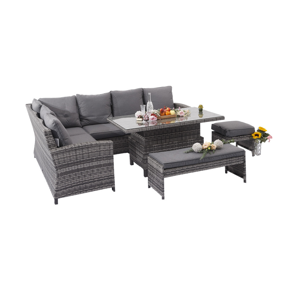 MIA Patio Furniture Set Big Size Outdoor All Weather Rattan Wicker Sofa Sectional Set with Glass Table