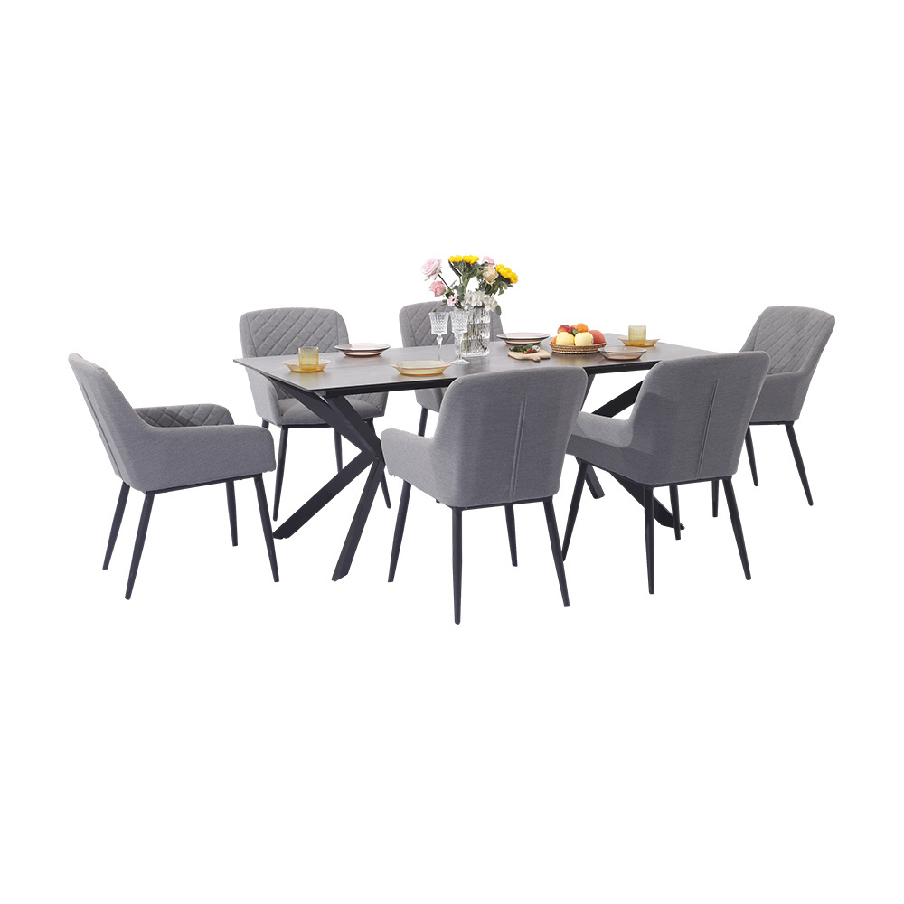 Dining Table And Chairs Stainless Steel Frame Patio Aluminum 6 Seats Home Fabric Outdoor Furniture Set Dining Table Set