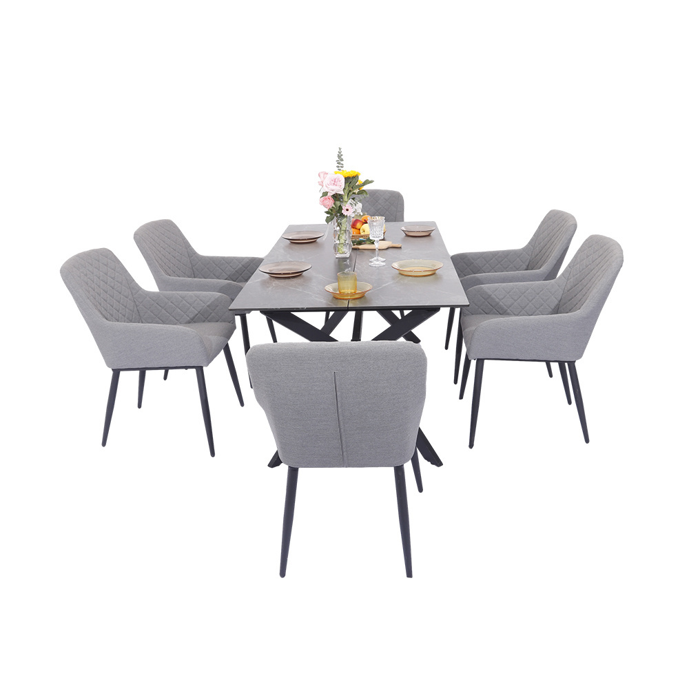 Dining Table And Chairs Stainless Steel Frame Patio Aluminum 6 Seats Home Fabric Outdoor Furniture Set Dining Table Set