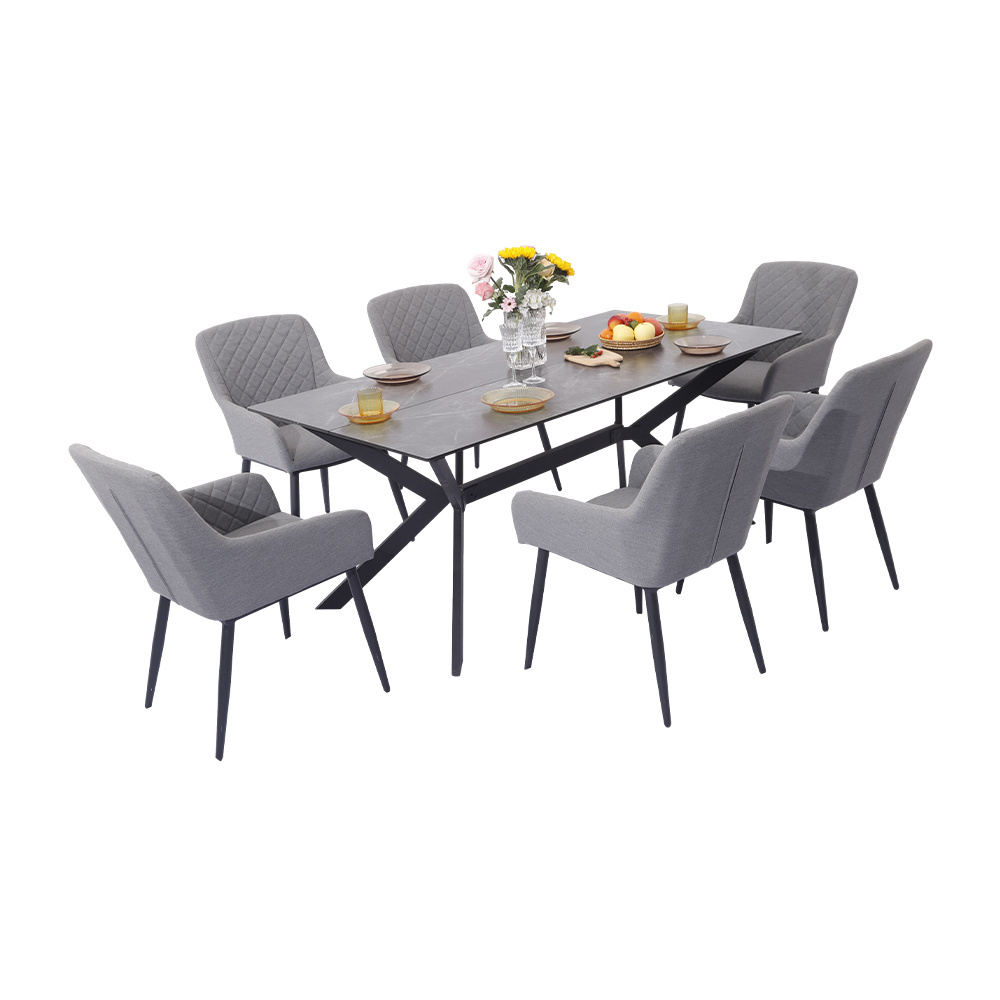 Dining Table And Chairs Stainless Steel Frame Patio Aluminum 6 Seats Home Fabric Outdoor Furniture Set Dining Table Set