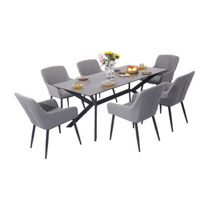 Dining Table And Chairs Stainless Steel Frame Patio Aluminum 6 Seats Home Fabric Outdoor Furniture Set Dining Table Set