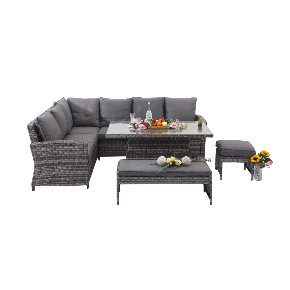 High Quality Aluminum Adjustable Garden Popular Outdoor Patio Coffee Table Balcony  Rattan Furniture Grey Sofa set