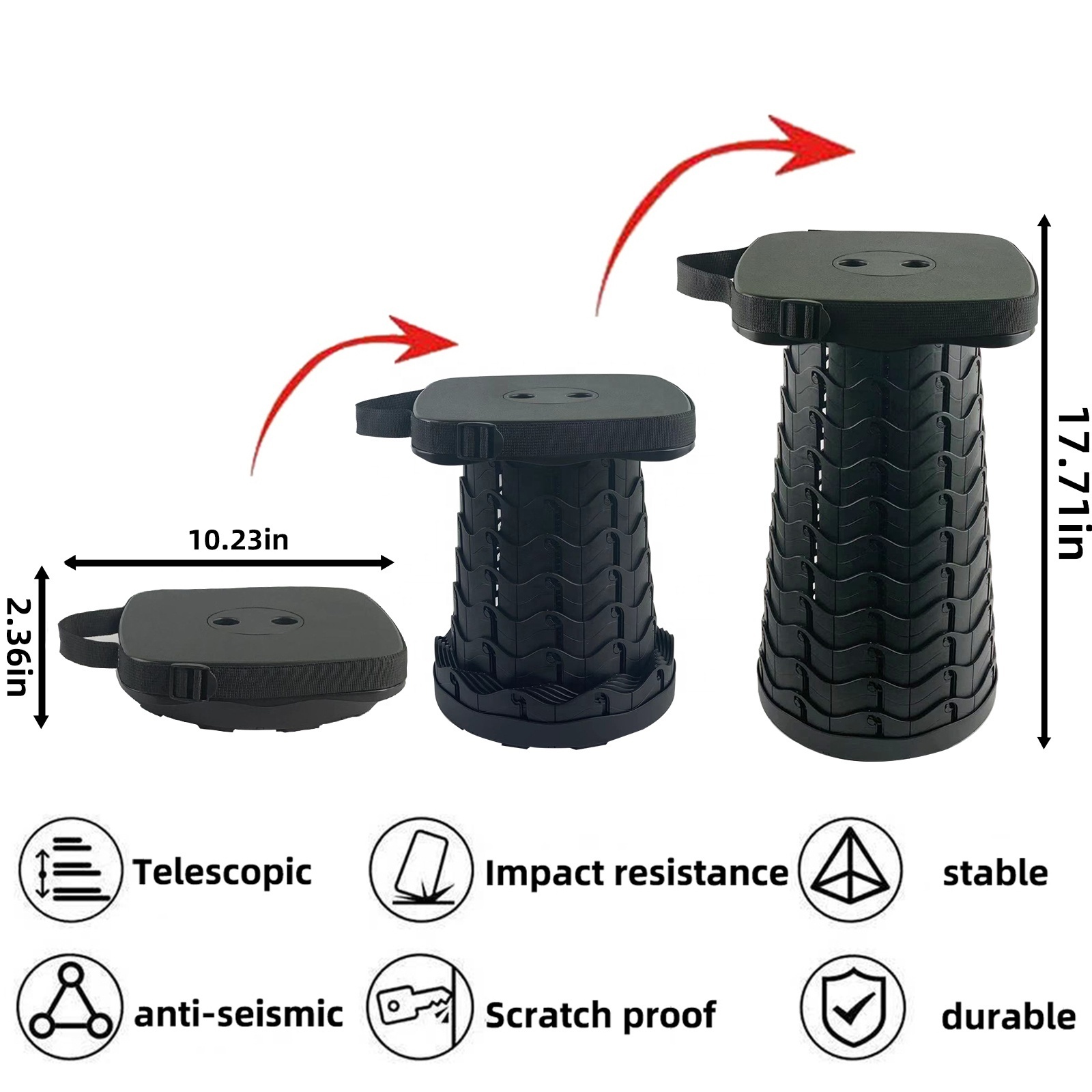 Folding Plastic Stool Sturdy And Beautiful Patent Round Foldable Plastic Telescopic Stool Collapsible With Phone Charger