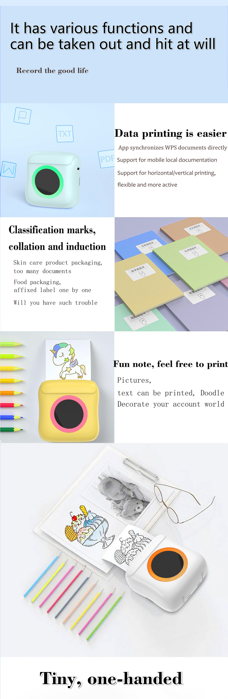 Smart Printer Wireless App Funprint Ios Android Study Memo Photos Instant Print 203dpi Blue Mini Color Label Printer Without Ink