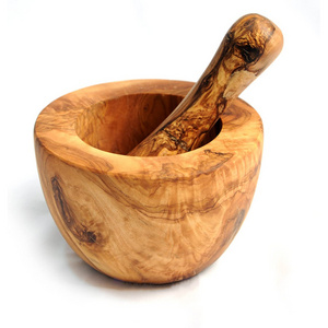 Olive Wood 5" Rustic Edge Mortar and Pestle Handmade Crush Spices Garlic Smasher