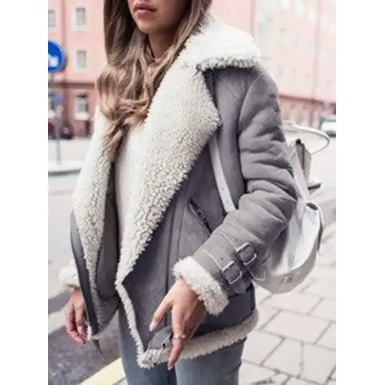 Wholesale Short Outdoor Wear Double-face PU Leather And Faux Fur One-piece Jacket Leather Woman Fur Jacket