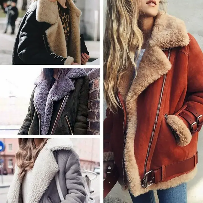 Wholesale Short Outdoor Wear Double-face PU Leather And Faux Fur One-piece Jacket Leather Woman Fur Jacket