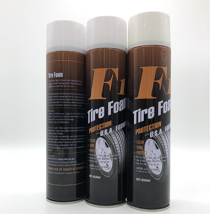 High gloss car care aerosol foam water based tire shine and wheel cleaner tyre polish spray