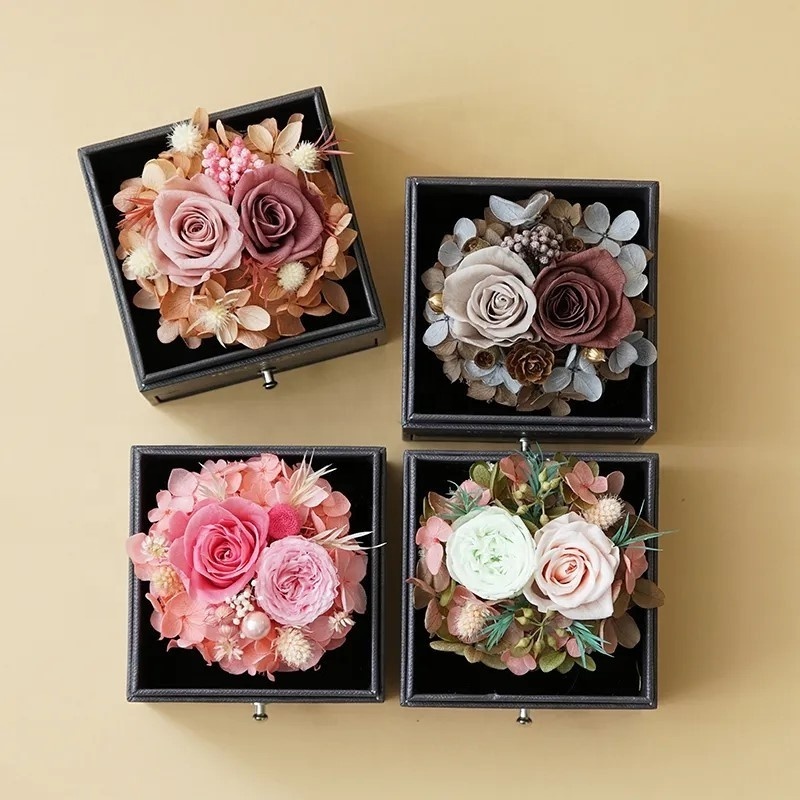 Wholesale Real Touch Rosas Eternas Preservadas Jewelry Box Fresh Flower Stabilized Eternal Flower Rose In Acrylic