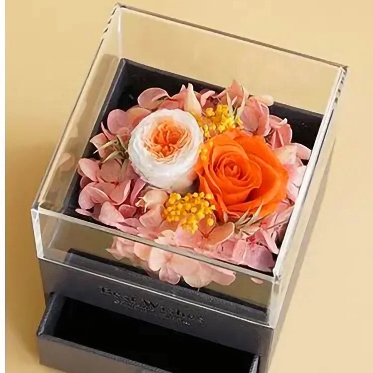 Wholesale Real Touch Rosas Eternas Preservadas Jewelry Box Fresh Flower Stabilized Eternal Flower Rose In Acrylic