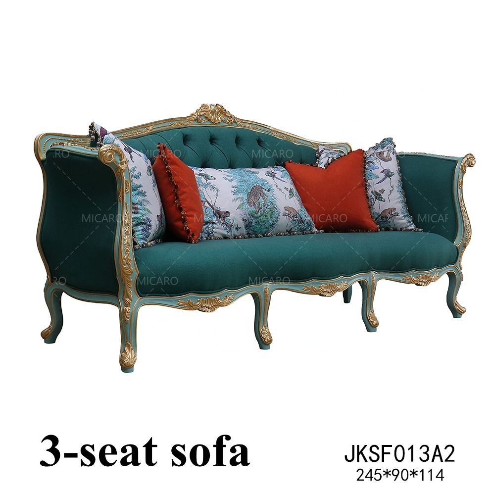 Royal European French classic Rococo style living room furniture sectionnel green sofa set