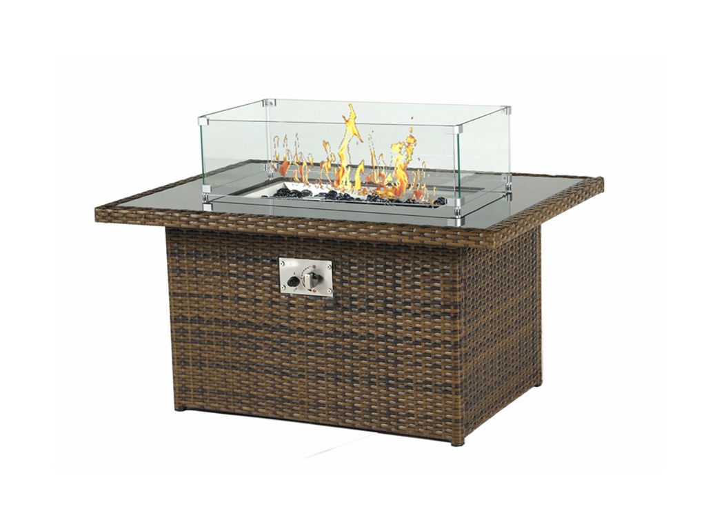 Square rattan fire table rgas fire pit table with round burner kit