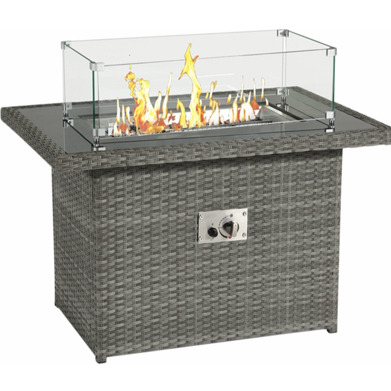 Square rattan fire table rgas fire pit table with round burner kit