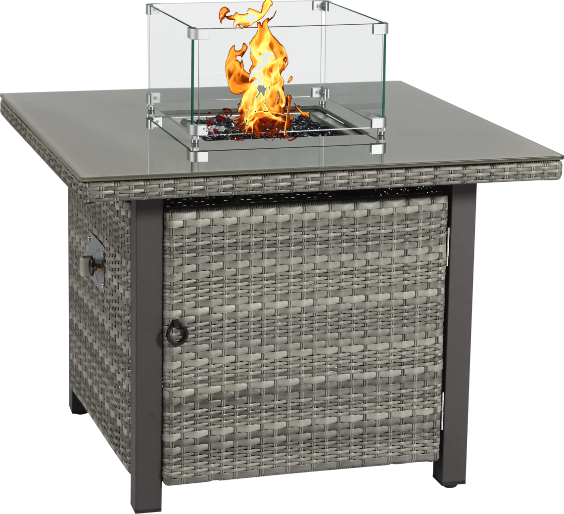 Square rattan fire table rgas fire pit table with round burner kit