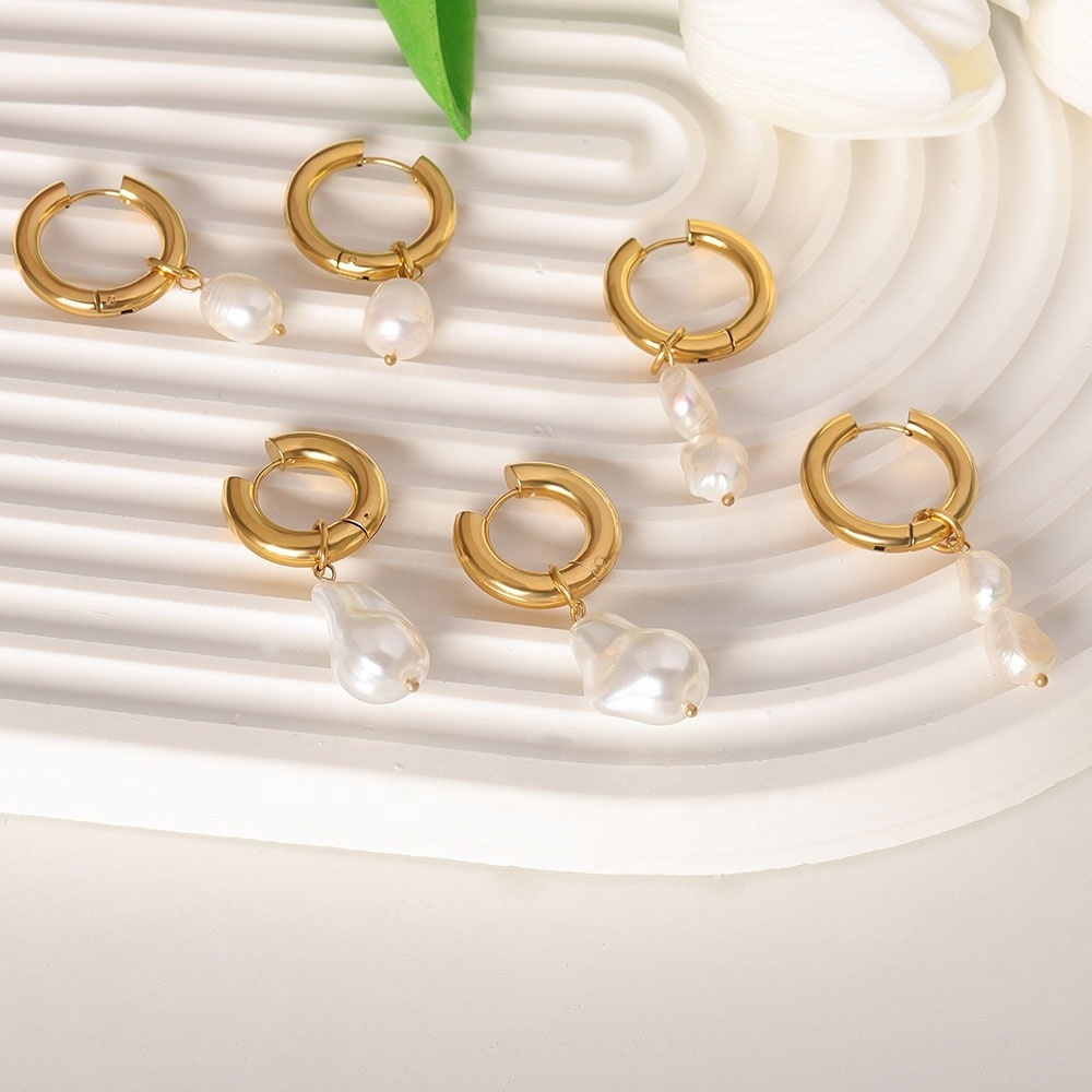 Wholesale Fashion INS 18K Gold Stainless Steel Women Stud Hoop Huggie Bridal South Sea Freshwater Charm Pearl Jewelry Earrings