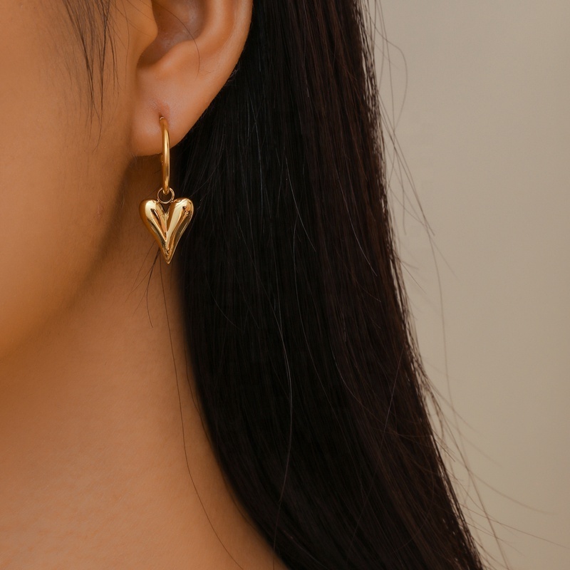 MICCI Wholesale Custom PVD 18K Gold Plated Stainless Steel Yellow Gold Lover Heart Statement Dangle Drop Hoop Earrings