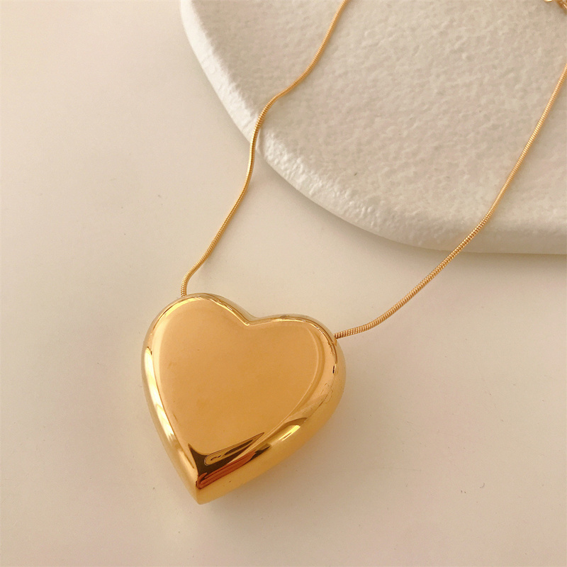 Wholesale Custom Non Tarnish Free Waterproof Jewelry 18K Gold Plated Stainless Steel Snake Chain Link Small Big Heart Necklace