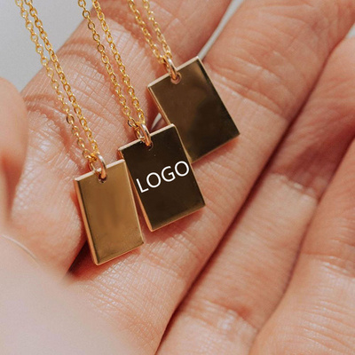 PVD 18K Gold Plated 316L Stainless Steel Jewelry Rectangle Pendant Personalized Engraved Letter Logo Design Customize Necklace