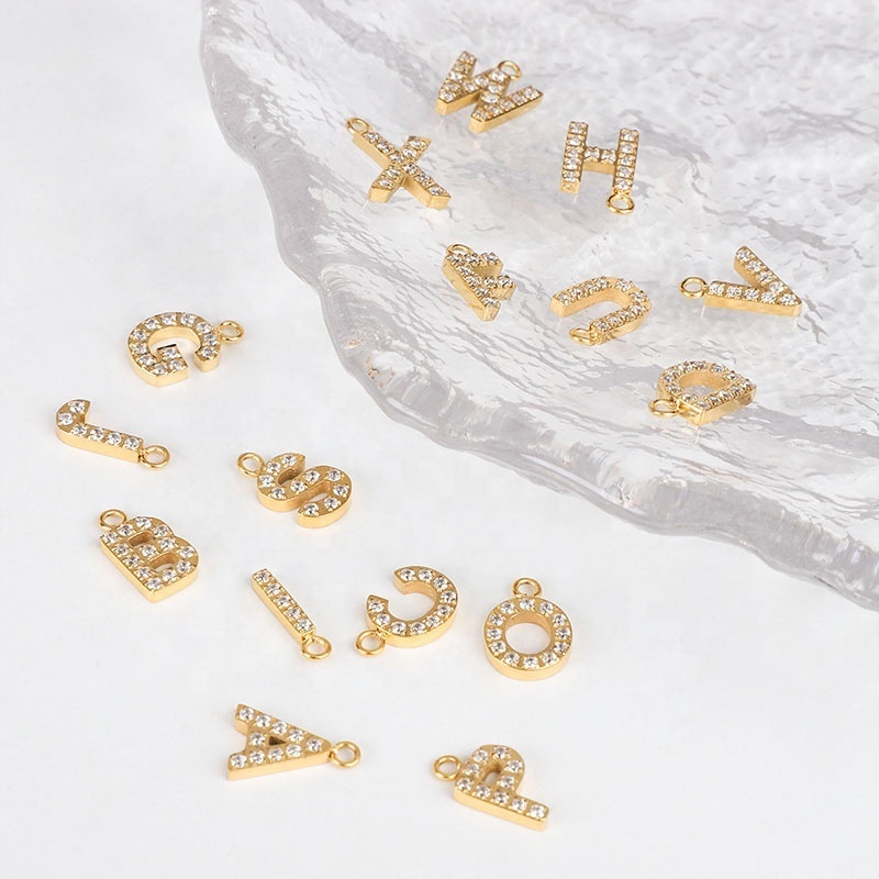 18K Gold Plated Stainless Steel Diamond CZ 26 Alphabet Initial Letter Charms Pendants for Bracelet Necklace Jewelry Making Bulk