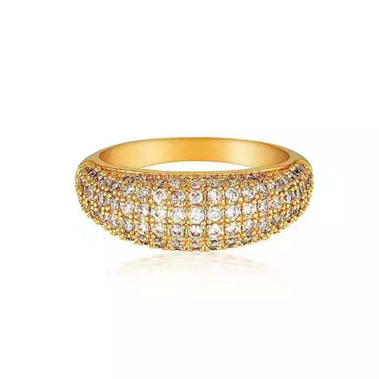 Luxury Sparkle Waterproof Jewelry Stainless Steel 18K Gold Plated Chunky Micro Pave Diamond Dome Rings for Women