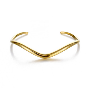 Minimalist 18k Gold Plated Product Stainless Steel for Women Yellow European Style Bangle Colored Simple Cuff Bracelet