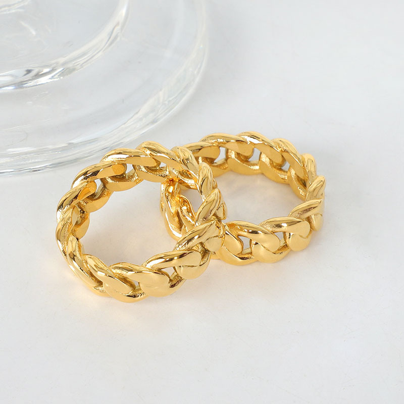 Women's 18K Gold Plated Stainless Steel Cuban Link Chain Rings for Women