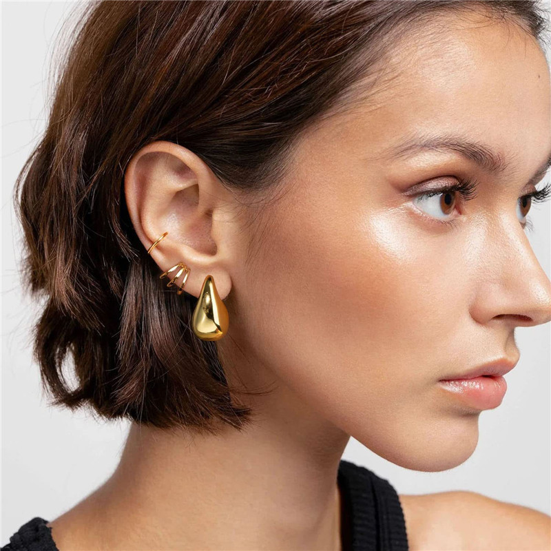 18K Gold Plated Stainless Steel Women Fashion Waterdrop Waterproof Jewelry Hollow Big Large Chunky Tear Water Drop Earrings 2023