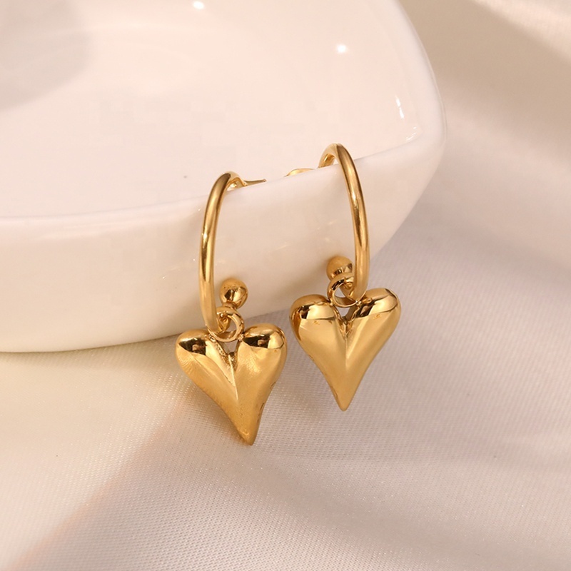 MICCI Wholesale Custom PVD 18K Gold Plated Stainless Steel Yellow Gold Lover Heart Statement Dangle Drop Hoop Earrings