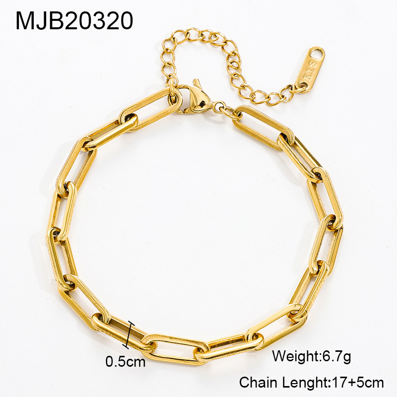 Wholesale Custom PVD 18K Gold Plated Stainless Steel Flat Paper Clip Paperclip Link Chain Bracelet for Women