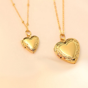 18K Gold Plated Stainless Steel Jewelry Open Sublimation Blank Heart Lock DIY Frame Photo Picture Memory Locket Pendant Necklace