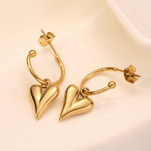 MICCI Wholesale Custom PVD 18K Gold Plated Stainless Steel Yellow Gold Lover Heart Statement Dangle Drop Hoop Earrings